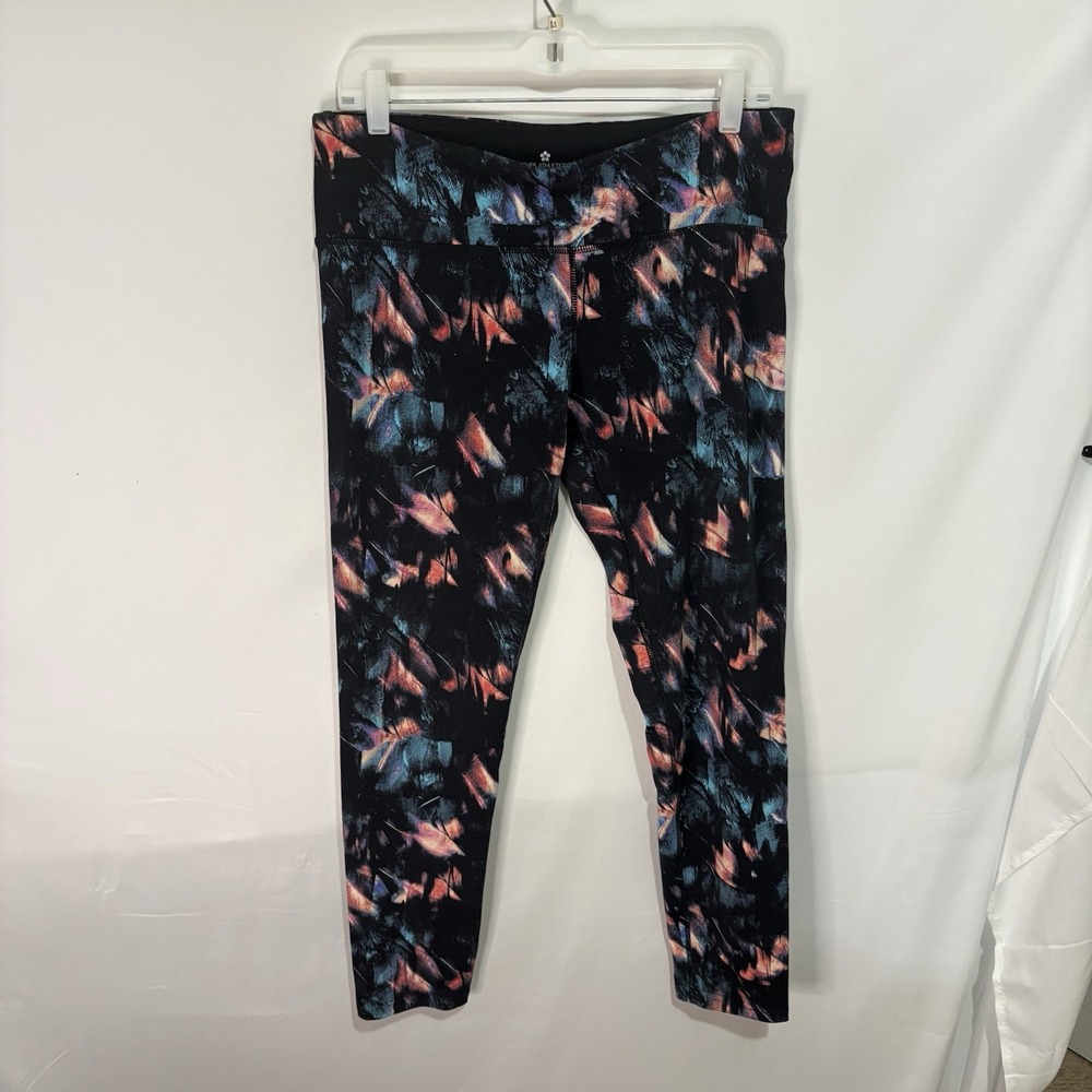Tuff Athletics Womens Blue Abstract Print Compression Leggings Secret Pocket L